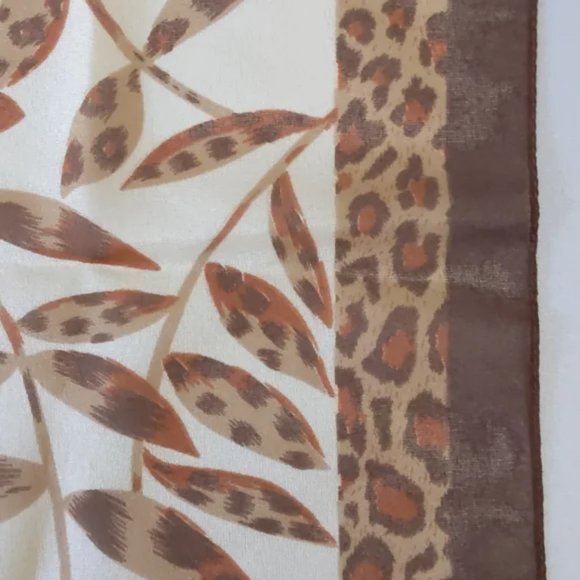 Vintage Jennifer Moore Sheer Leaf & Leopard Print Scarf, Tan / Brown - Picture 3 of 6